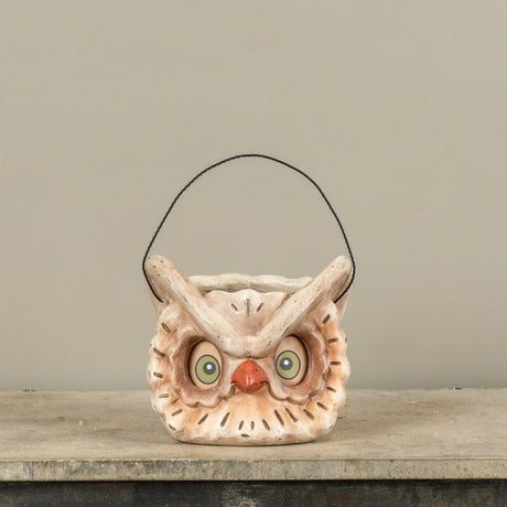 Owl Resin Mache Candy Bucket with Handle