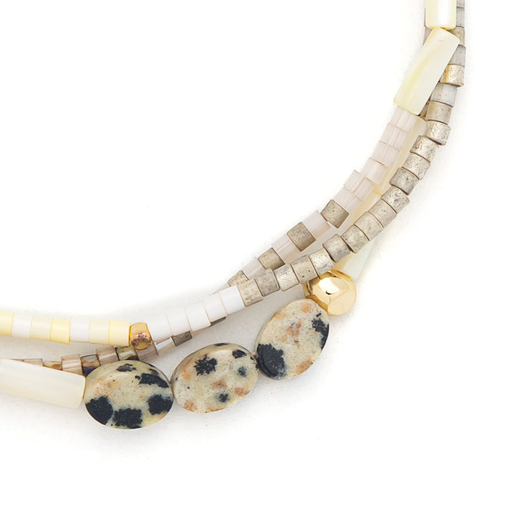 Mixed Media Beaded String Bracelet | Joy/Dalmatian Jasper/Gold