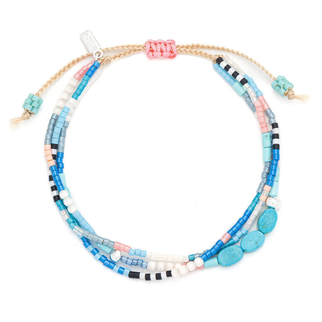 Mixed Media Beaded String Bracelet | Sky/Turquoise/Silver