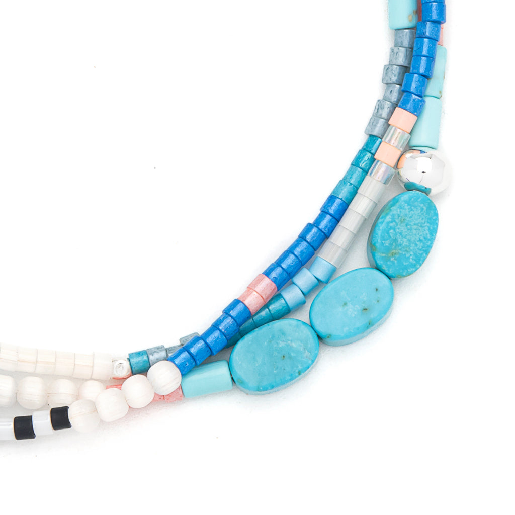 Mixed Media Beaded String Bracelet | Sky/Turquoise/Silver