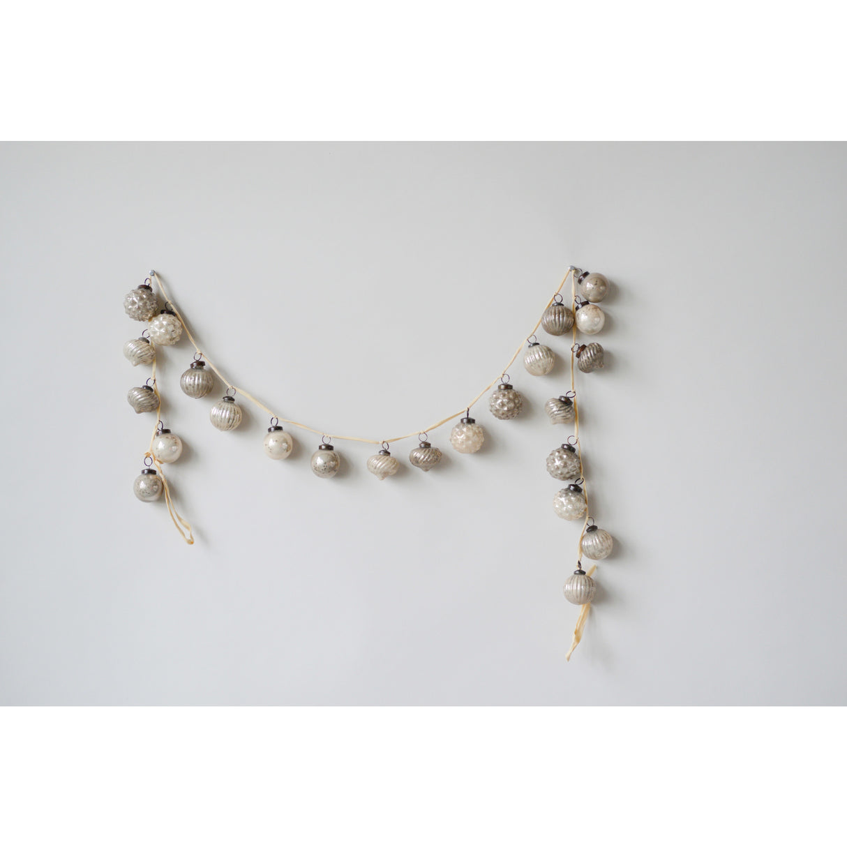 Mercury Glass Ornament Garland with Velvet Ribbon