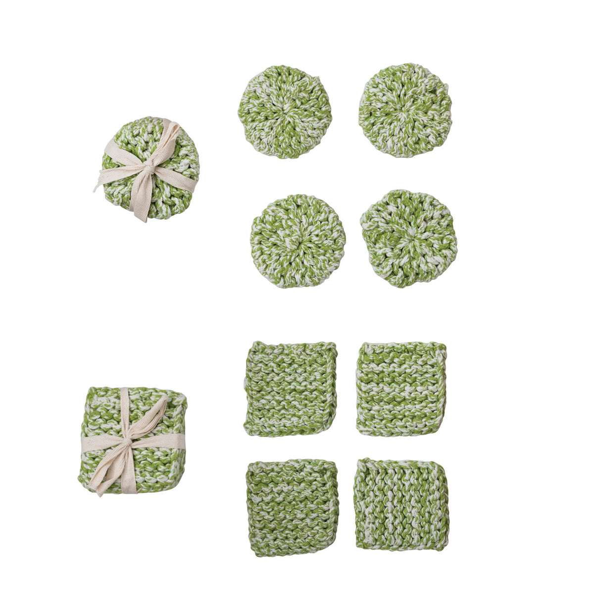 Green Melange Cotton Crocheted Coasters (Set of 4)