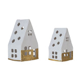 Handmade Paper Mache A-Frame Houses with Gold Foil