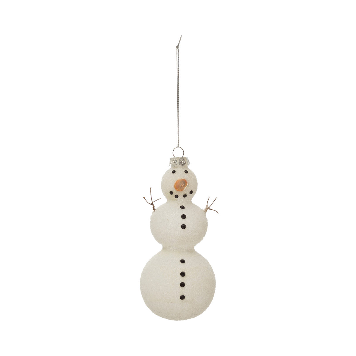 Hand-Painted Glass Snowman Ornament with Wire Arms