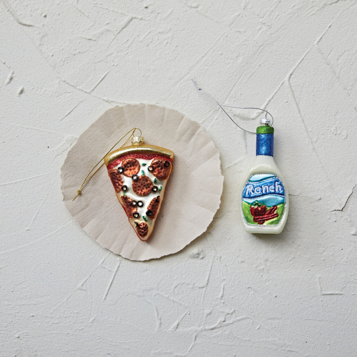 Hand-Painted Glass Pizza Slice Ornament with Glitter