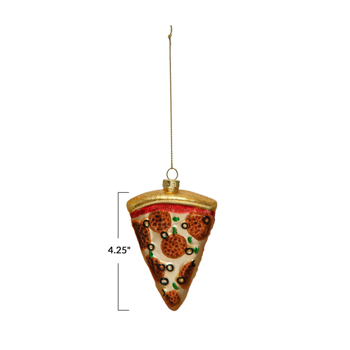 Hand-Painted Glass Pizza Slice Ornament with Glitter