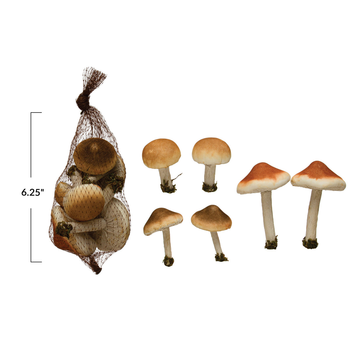 Foam Mushrooms with Moss in Mesh Bag (Set of 6)