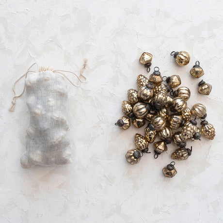 Antique Gold Mercury Glass Ornaments in Muslin Bag | Set of 36