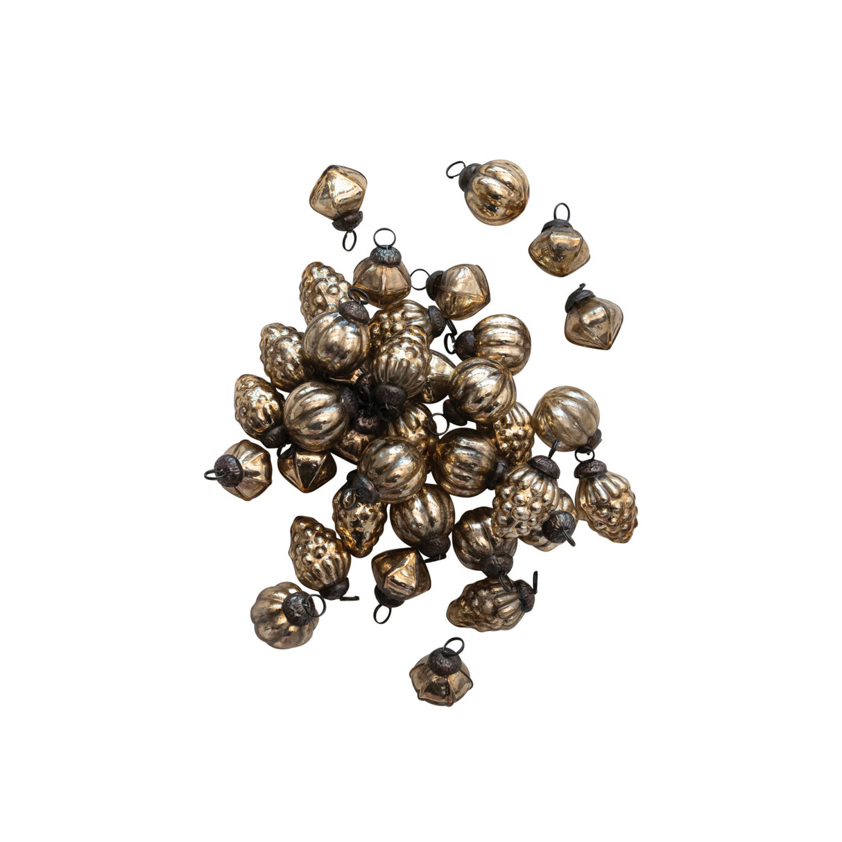 Antique Gold Mercury Glass Ornaments in Muslin Bag | Set of 36