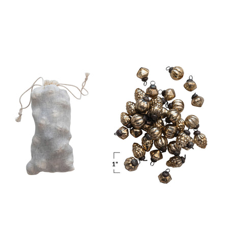 Gold Mercury Glass Ornaments in Muslin Bag | Set of 36