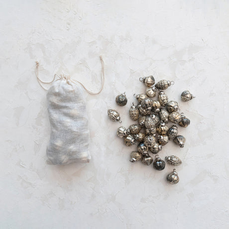 Silver Mercury Glass Ornaments in Muslin Bag | Set of 36