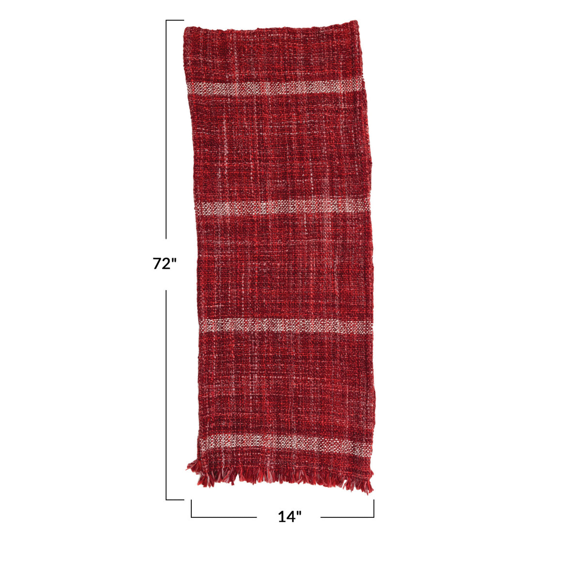 Burgundy Woven Wool Blend Slub Table Runner with Stripes & Fringe