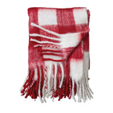 Red & White Plaid Woven Acrylic Throw with Fringe