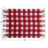 Red & White Plaid Woven Acrylic Throw with Fringe