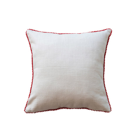 Holly Jolly Tufted Christmas Pillow with Pom Pom Trim