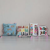 Holly Jolly Tufted Christmas Pillow with Pom Pom Trim