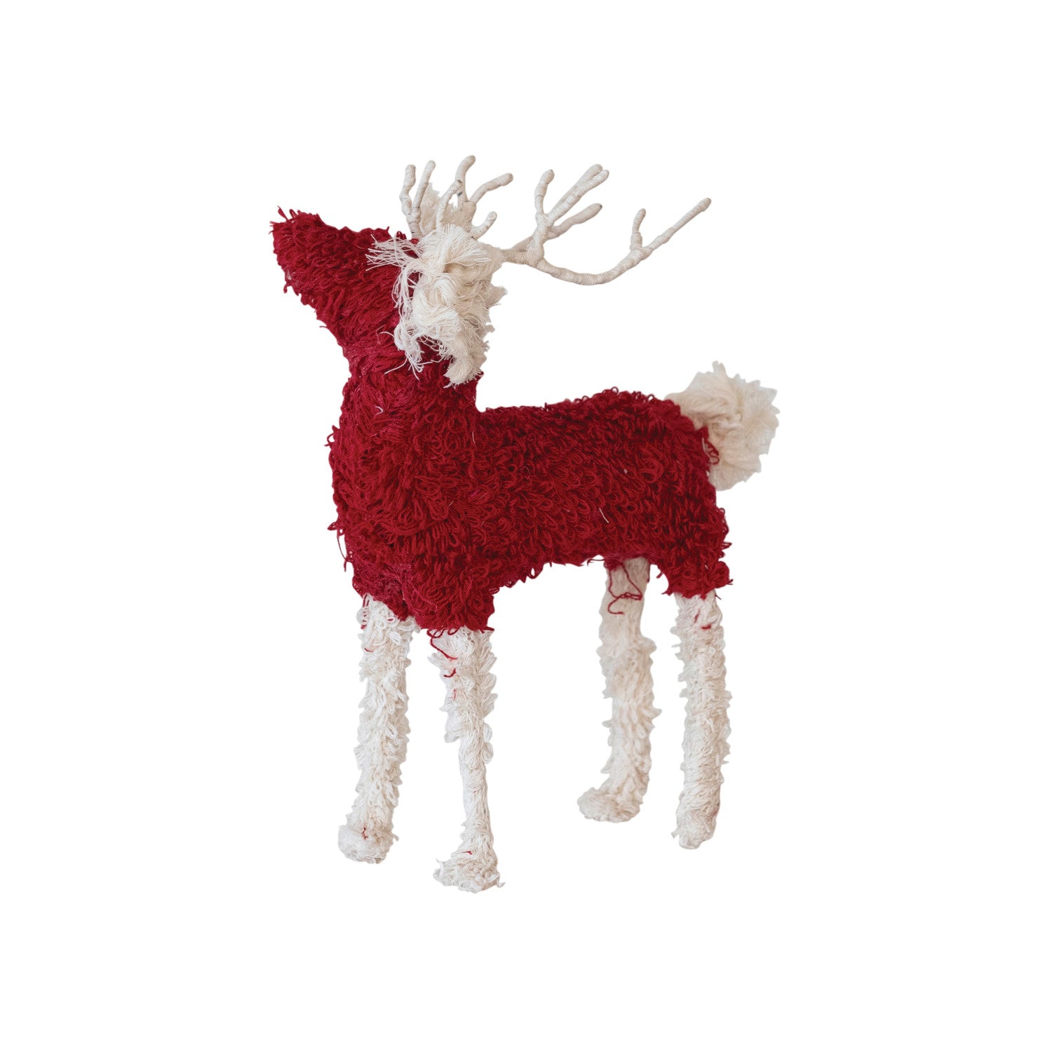 Red & White Bouclé Cotton Knit & Wire Reindeer - Thumbnail 2