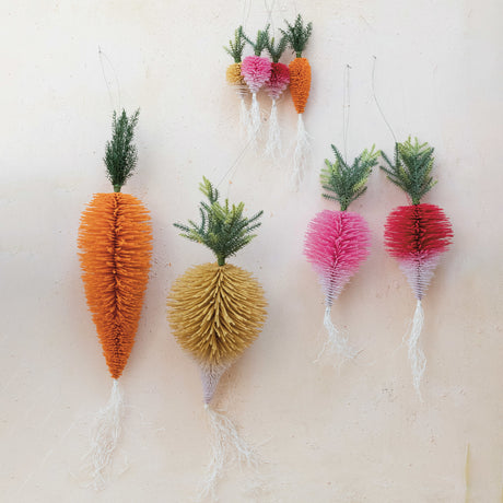 garden bottle brush radish and carrot ornaments