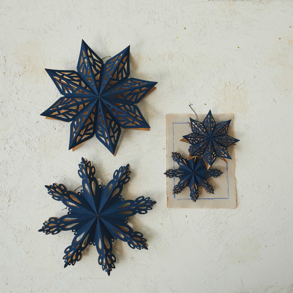 Navy & Gold Recycled Paper Snowflake Ornaments