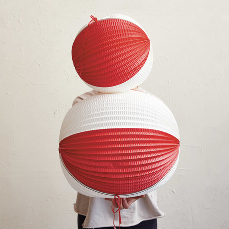 Red & White Pleated Paper Ball Ornament