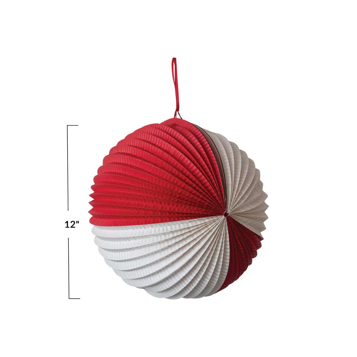 Red & White Pleated Paper Ball Ornament