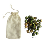 Green & Gold Embossed Recycled Mercury Glass Ornaments in Muslin Bag (Set of 36)