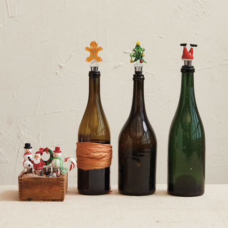 Hand-Painted Holiday Glass Wine Stopper | 8 Styles