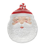 Red & White Hand-Painted Ceramic Santa Shaped Plate