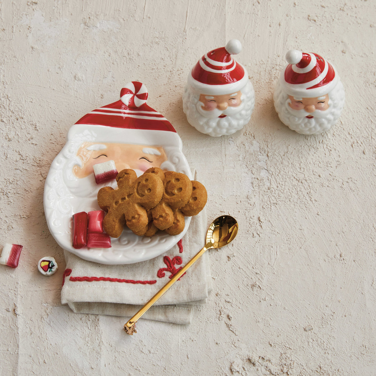 Red & White Hand-Painted Ceramic Santa Shaped Plate