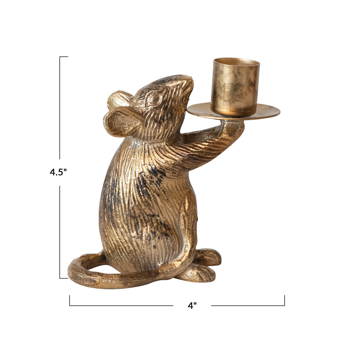 Antique Gold Mouse Taper Candle Holder