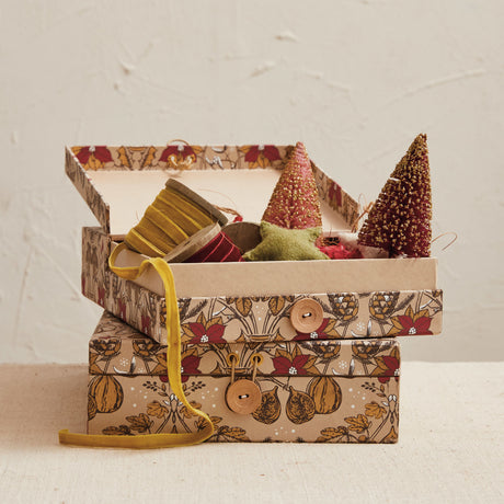 Recycled Paper Gift Boxes with Floral Pattern & Button Closures