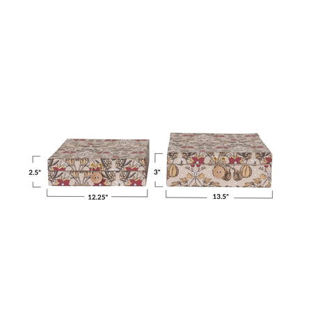 Recycled Paper Gift Boxes with Floral Pattern & Button Closures