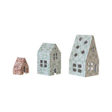 Paper Mache Houses with Christmas Berry & Tree Patterns