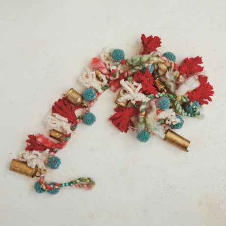 Handmade Wool & Cotton Garland with Pom Poms & Bells