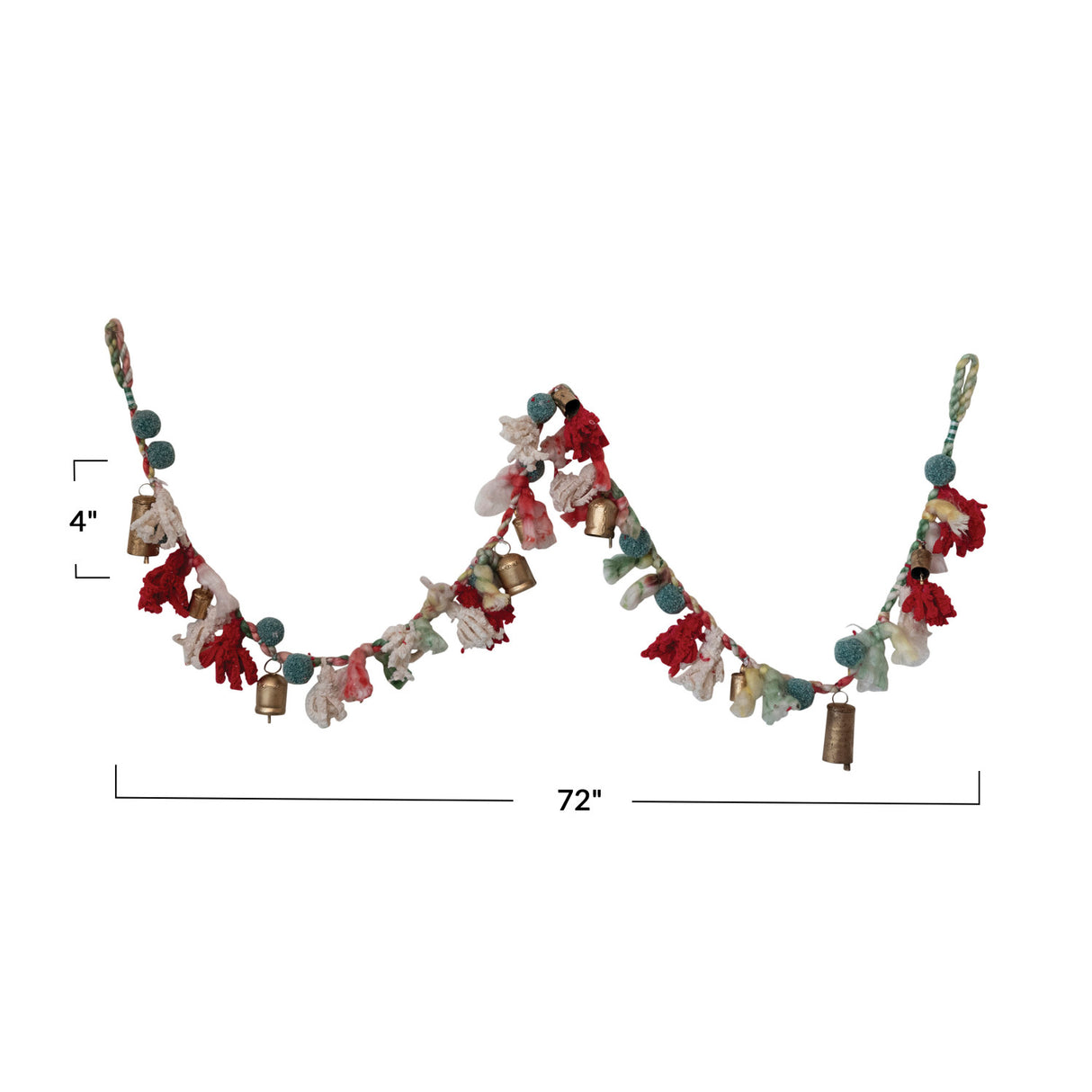 Handmade Wool & Cotton Garland with Pom Poms & Bells