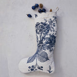 White & Blue Quilted Cotton Printed Stocking with Botanical Blue Print