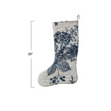 White & Blue Quilted Cotton Printed Stocking with Botanical Blue Print