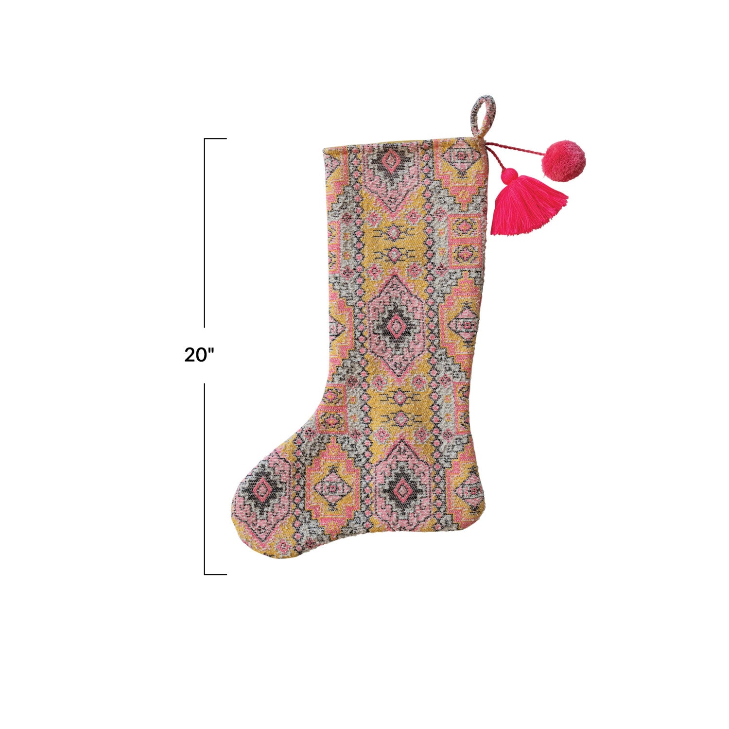 Western Woven Cotton Stocking with Tassel & Pom Poms - Thumbnail 3