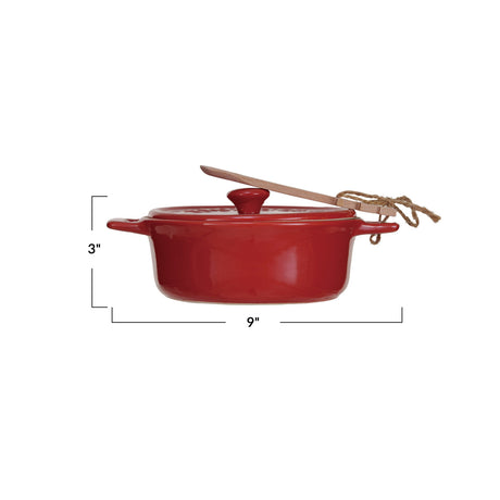 Red Ceramic Brie Baker with Wood Tree Spoon