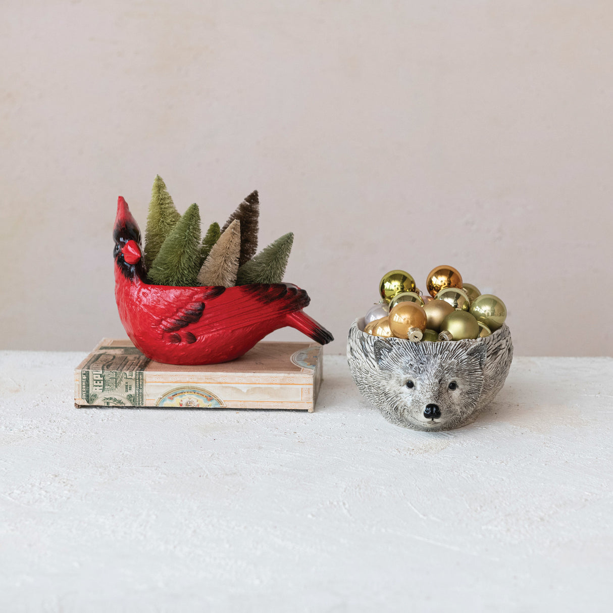 Red & Black Stoneware Cardinal Shaped Bowl