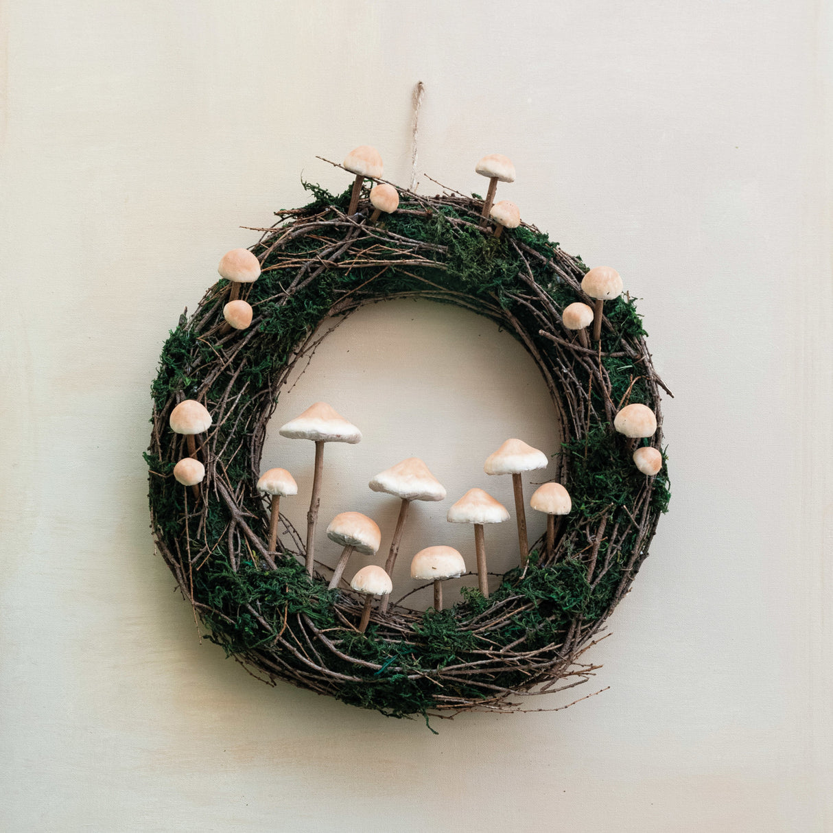 Twig & Moss Wreath with Foam Mushrooms