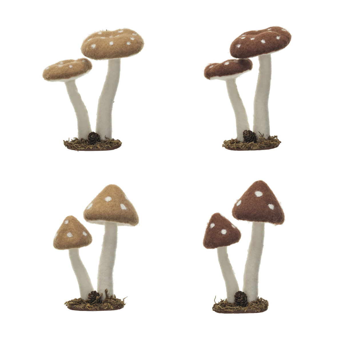 Round and Pointed Cap Felt Mushrooms