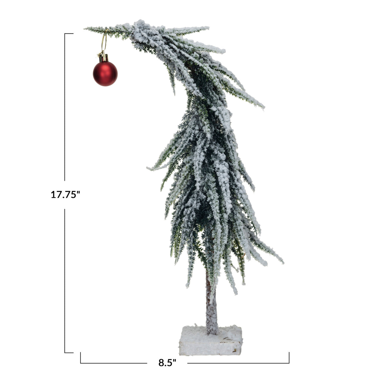 Snow Frosted Faux Evergreen Charlie Brown Tree with Ornament
