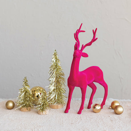 Flocked Pink Standing Deer Figurine