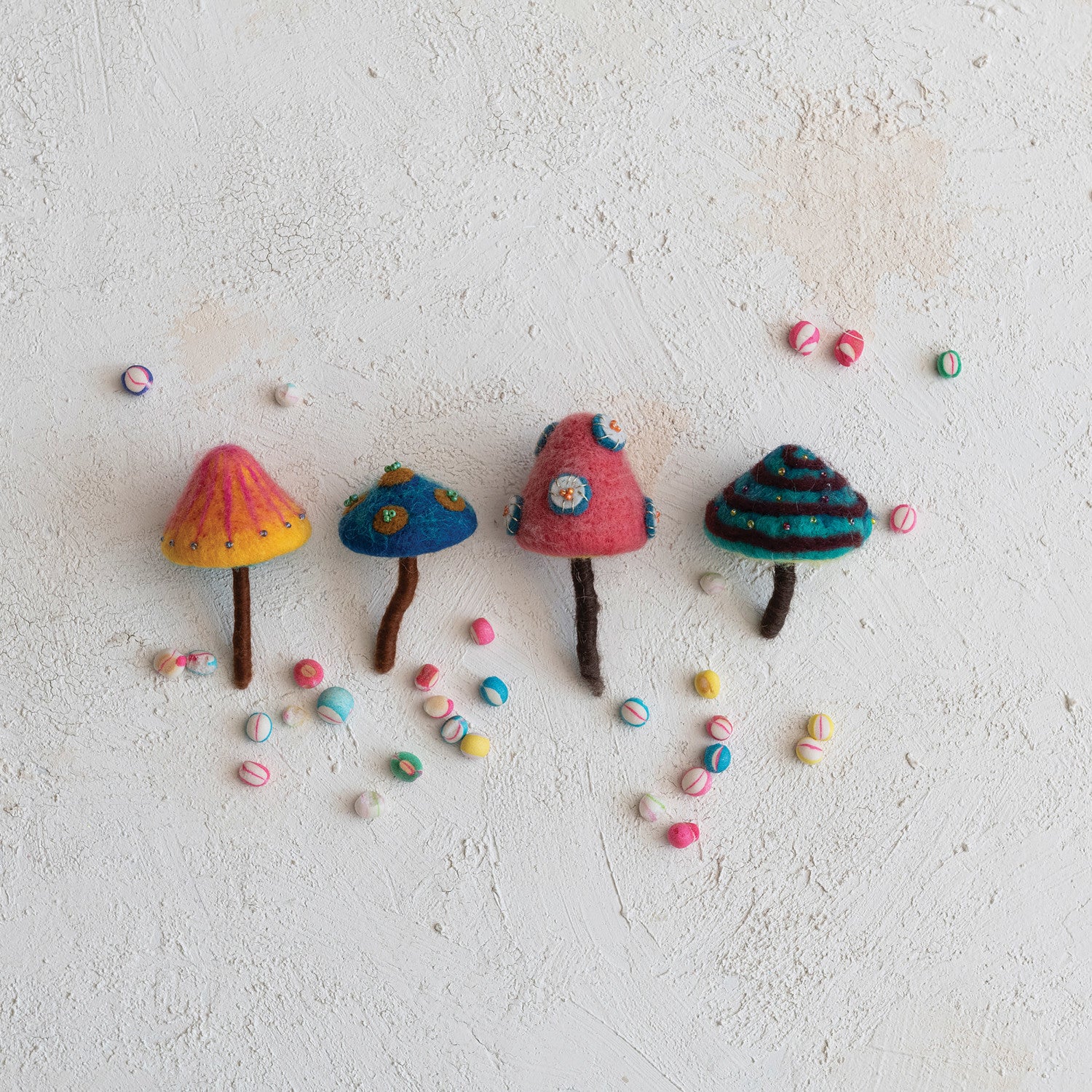 Handmade Wool Felt Mushroom Ornament with Beads - Thumbnail 3