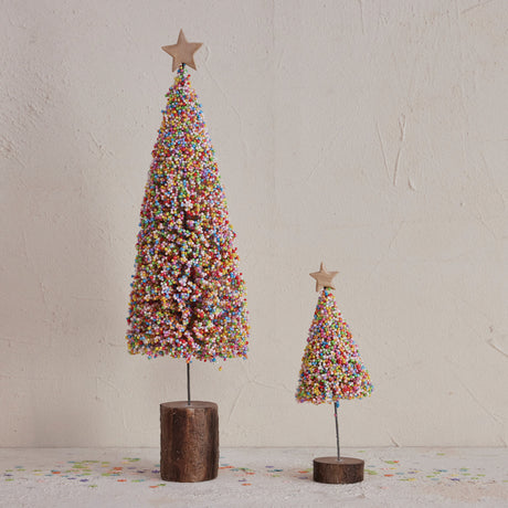 Colorful Microbead Christmas Tree with Wood Slice Base | 2 Sizes