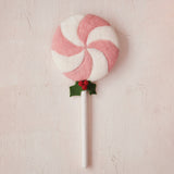 Handmade Wool Felt Holiday Swirled Lollipop with Holly
