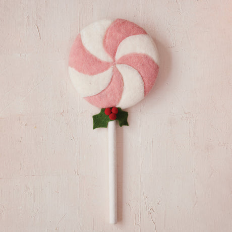 Handmade Wool Felt Holiday Swirled Lollipop with Holly