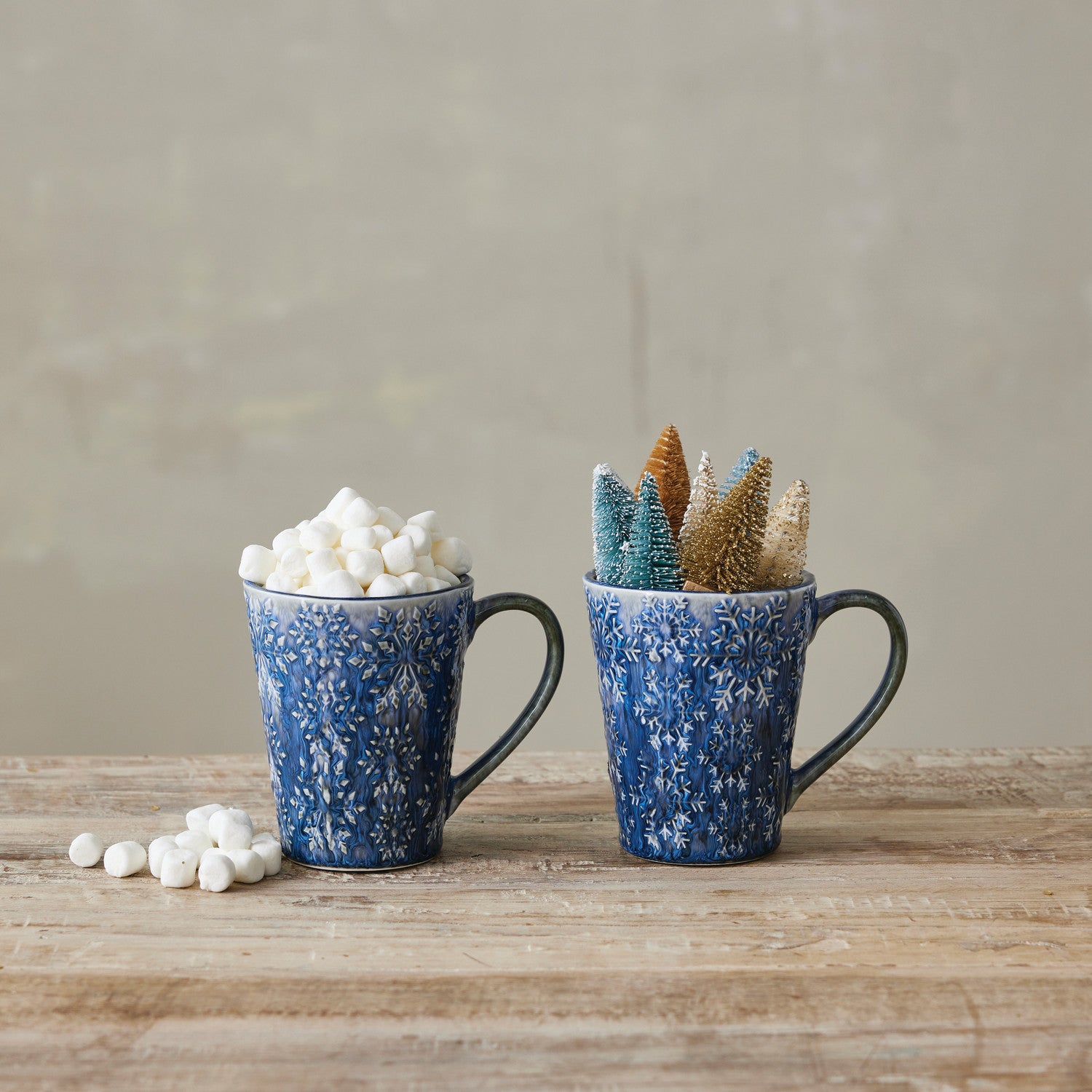 Blue Snowflake Debossed Ceramic Coffee Mug - Thumbnail 2