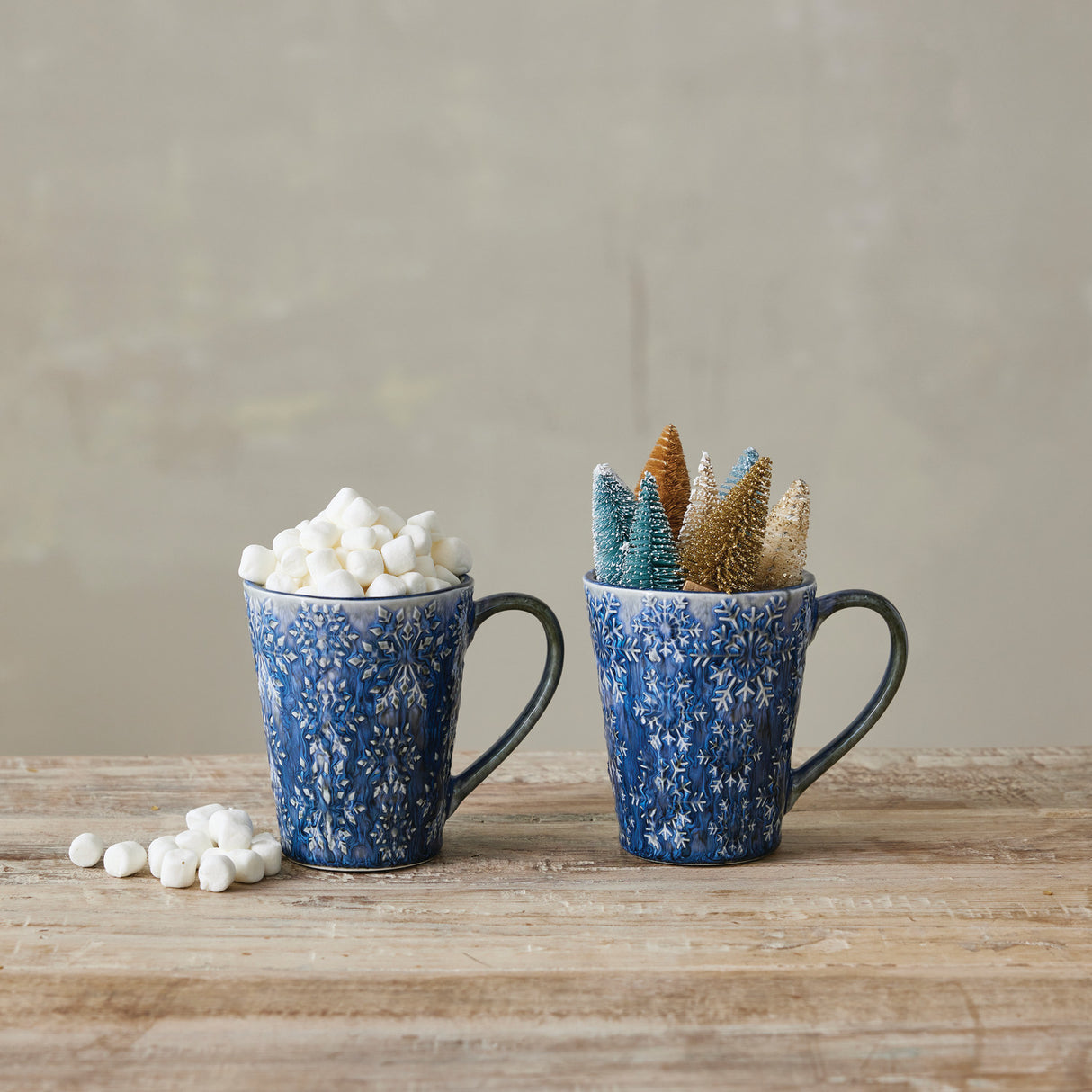 Blue Snowflake Debossed Ceramic Coffee Mug | 2 Styles